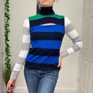 Karen Millen Color-Block Striped Turtleneck Sweater Size M Multicolor